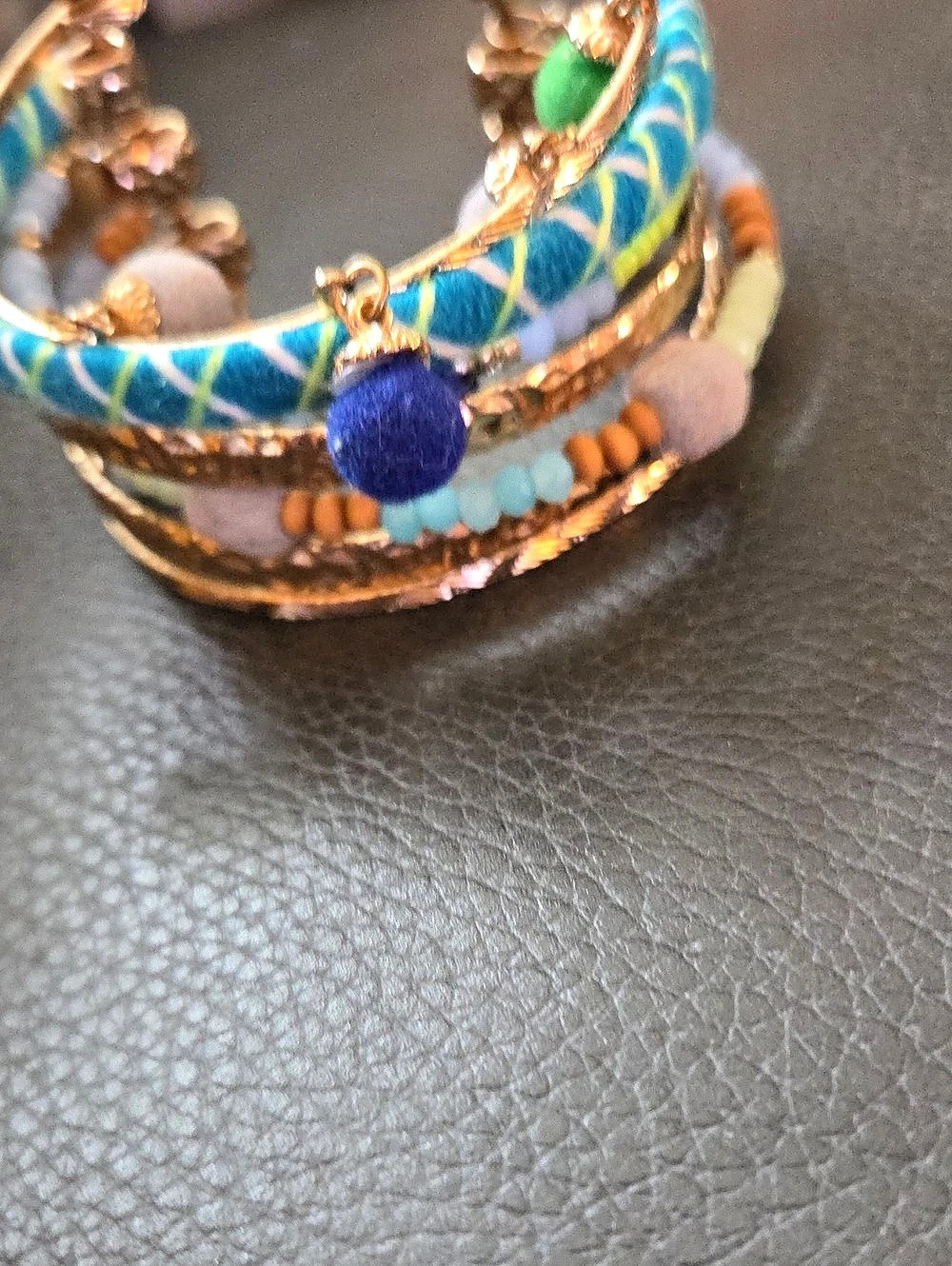 Beaded Charm Bracelet Stack in Blue & Gold Like New